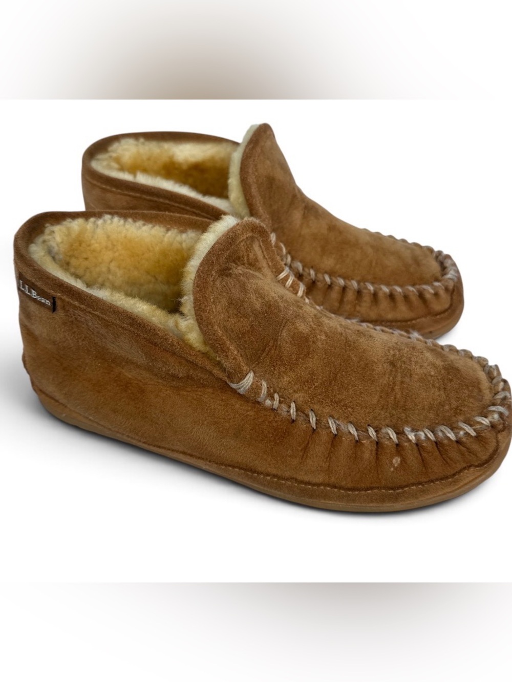 Women’s L.L. Bean Wicked Good Shearling Suede Moccasin Boot Slippers - Brown